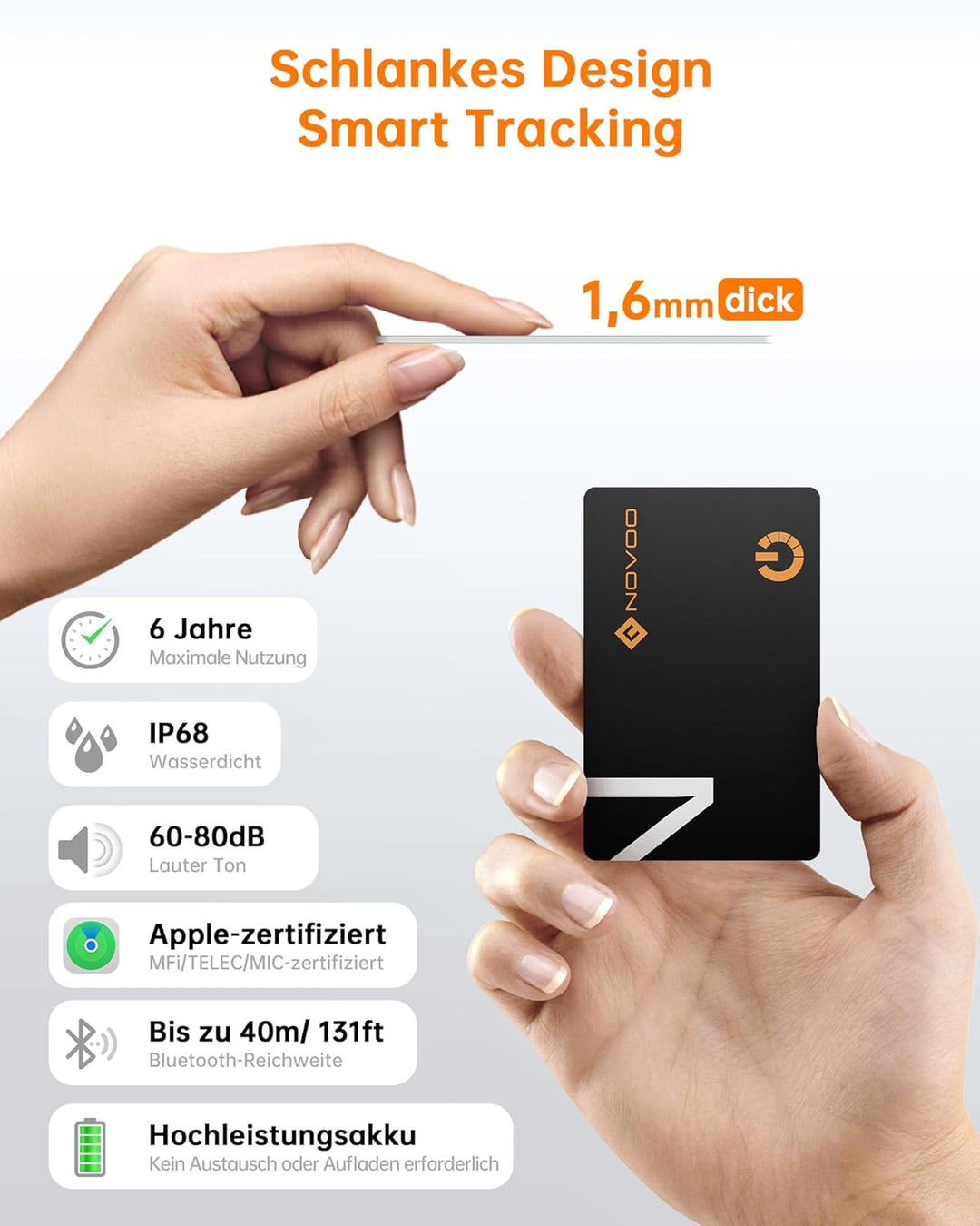 NOVOO Air Tag Karte Wallet Tracker Card Thin 1,6mm Smart Bluetooth Tag 6 Jahre Batterielebensdauer K