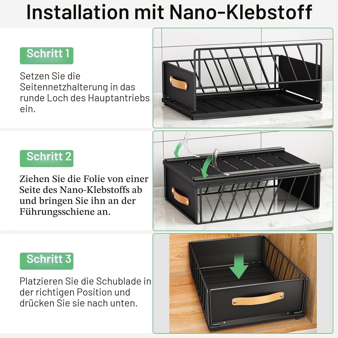Kitstorack Teleskopschublade, Ausziehbare Schublade für Kabinett Metall Slide Out Organizer mit Grif