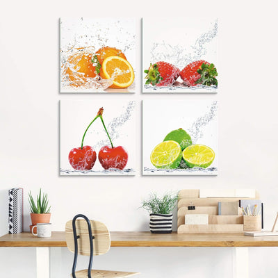 ARTland Glasbilder Wandbild Glas Bild Set 4 teilig je 20x20 cm Quadratisch Früchte im Wasser Obst Fr