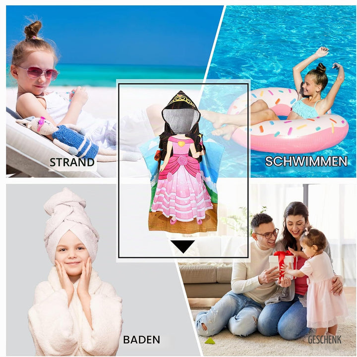 Kato Tirrinia 100% Baumwolle Badeponcho Strandtuch 90-120cm Mädchen Kinder, Absorbierender Bademante
