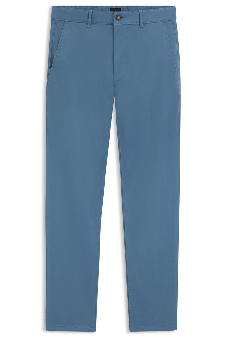 BOSS Herren Chino Slim Slim-Fit Hose aus elastischem Baumwoll-Satin 29W / 34L Open Blue472, 29W / 34