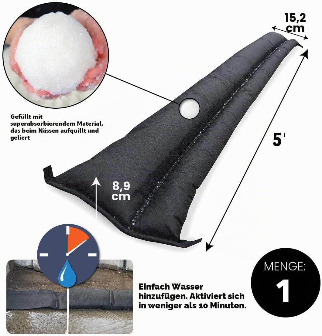 Quick Dam QD65-1 1 per Pack Flood Barrier, 5', Black by Quick Dam 5-ft Hochwassersperre, 5-ft Hochwa