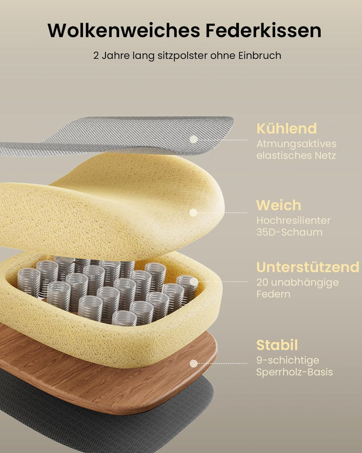 ProtoArc EC100 Ergonomischer Bürostuhl – Computer-Schreibtischstuhl mit 10 cm dickem Federkissen, Le