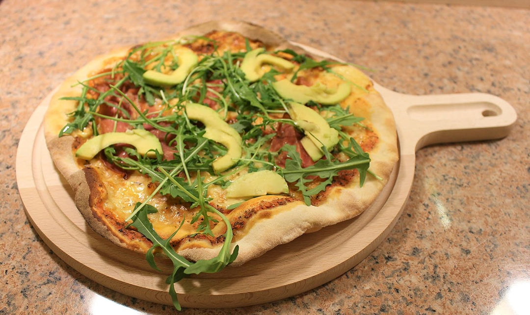 EFO Pizzabrett 30 cm | Pizzateller Holz aus massivem Buchenholz für Pizzaofen und Grill | Schneidebr