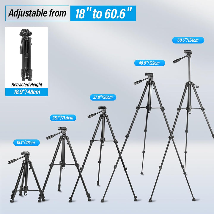 SIRUI Kamera Stativ 154cm, Aluminium Camera Tripod mit Telefonklemme Dreibein-Stative Fotostativ für