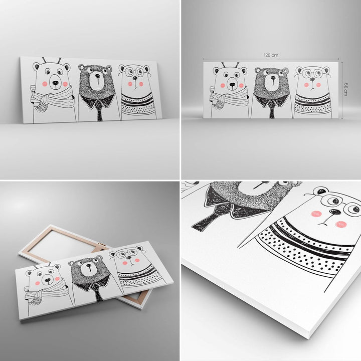 Wandbilder Dekoration Wohnzimmer Spass süss Teddybär Panorama Bilder auf Leinwand 120x50cm Leinwandb
