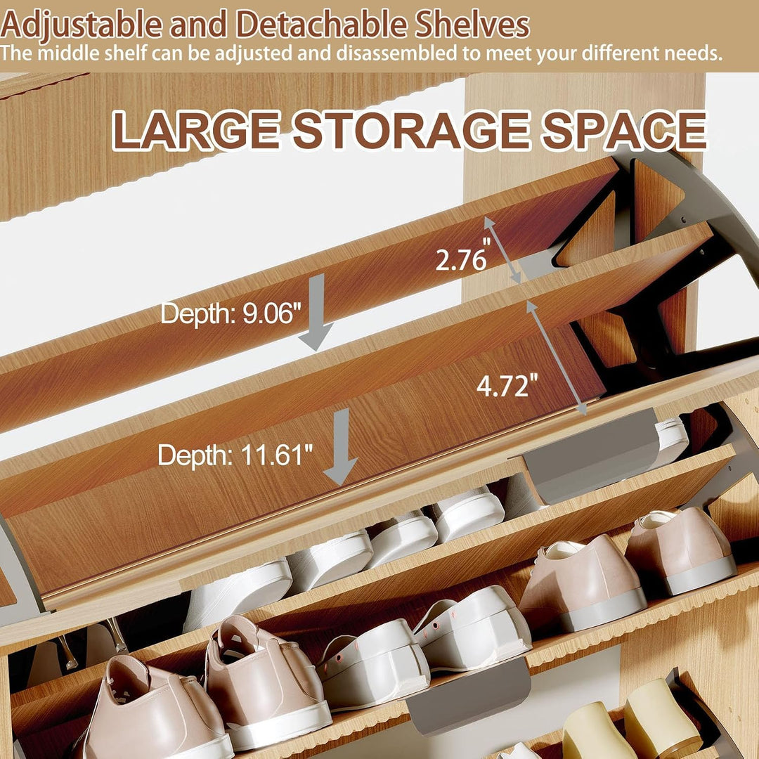 Platzsparender Schuhschrank schmal mit 2 Klappfächern &amp; Schublade – modernes Fluted-Design – freiste