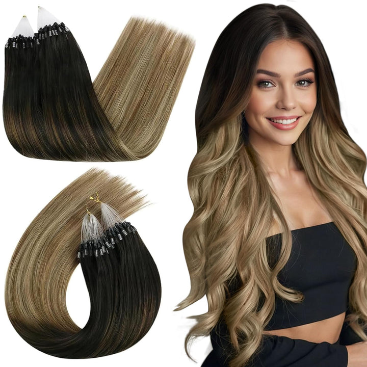 Ugeat Microring Extensions Echthaar Cold Fusion 45cm 1g/Strähnen Micro Bondings Extensions Echthaar