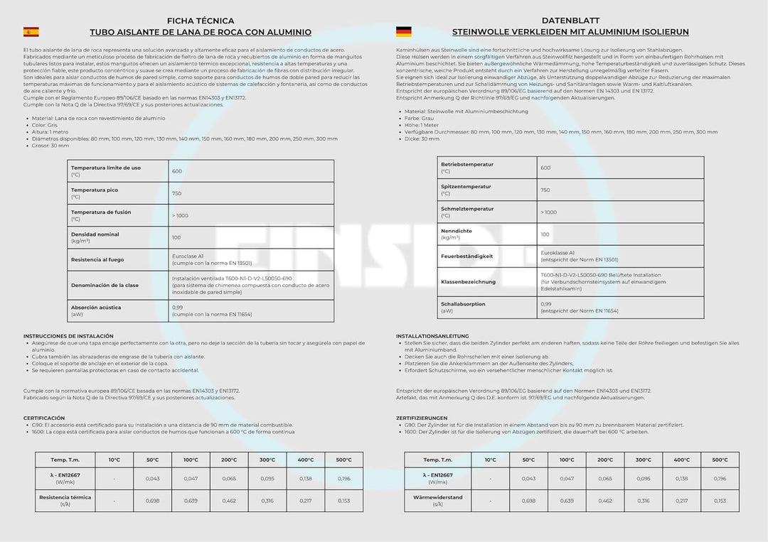 Rohrschale aus Steinwolle mit Aluminiumüberzug, Isolierung für Kaminrohre und Heizungen 150