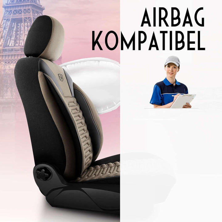 Autositzbezüge Universal für PKW & SUV – Premium Vordersitze Auto Sitzbezug aus Piqué-Stoff, Beige-S