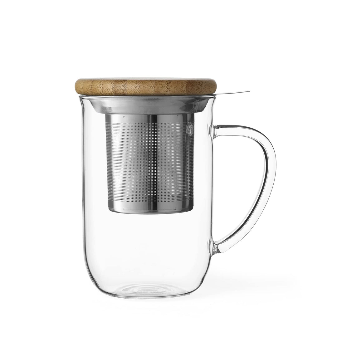 VIVA Minima Balance Teeglas mit Sieb &amp; Bambusdeckel, 500 ml | Doppelwandig und hitzebestaendig, hael