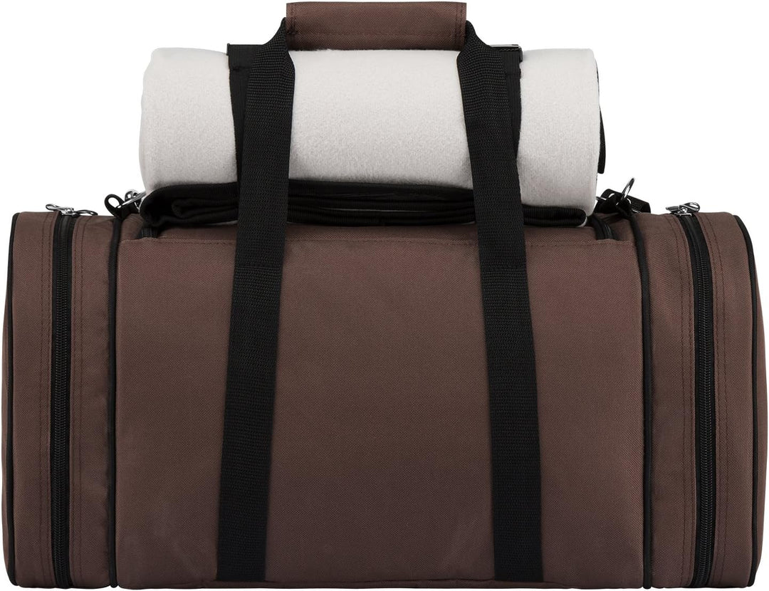 anndora Picknick Kühltasche inkl. Picknick Decke Geschirr Besteck für 4 Personen braun hellblau 3337