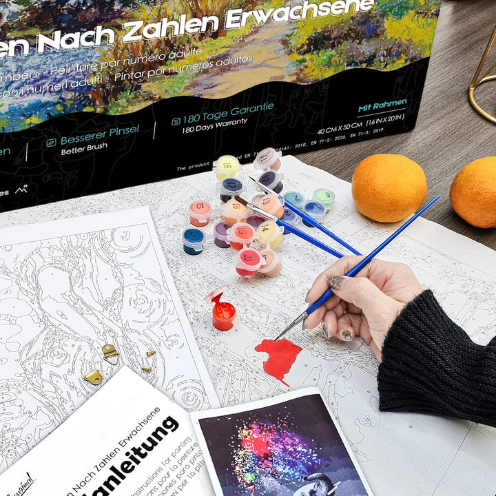 Bougimal Malen Nach Zahlen Erwachsene Landschaft mit Rahmen inklusive Pinsel und Acrylfarben - 40 x