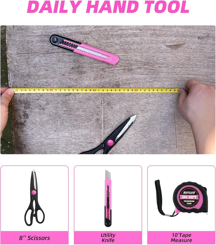 Werkzeug-Set, Pink, 40-teilig, allgemeines Haushalts-Handwerkzeug-Set mit Kunststoff-Werkzeugkasten,