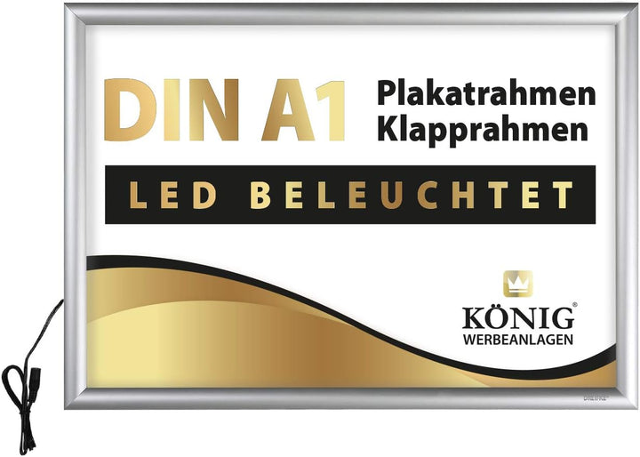 Dreifke LED Plakatrahmen DIN A1 | LED beleuchtet, Leuchtrahmen | 25mm Aluminium Profil, silber | ink