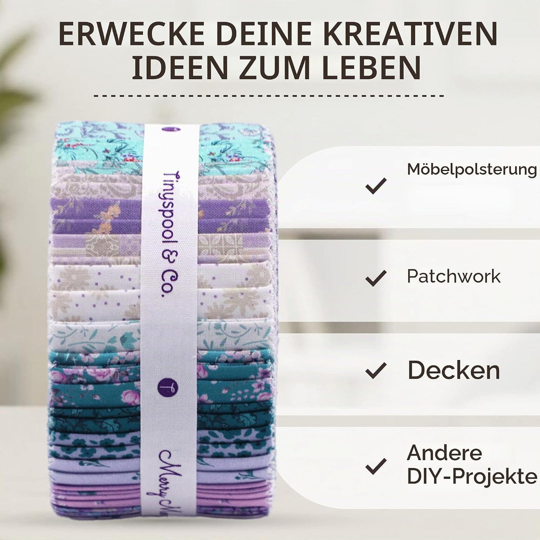 Tinyspool & Co. Jelly Roll Stoffstreifen zum Quilten, Basteln und Nähen, 40 Streifen sortiertes Bünd