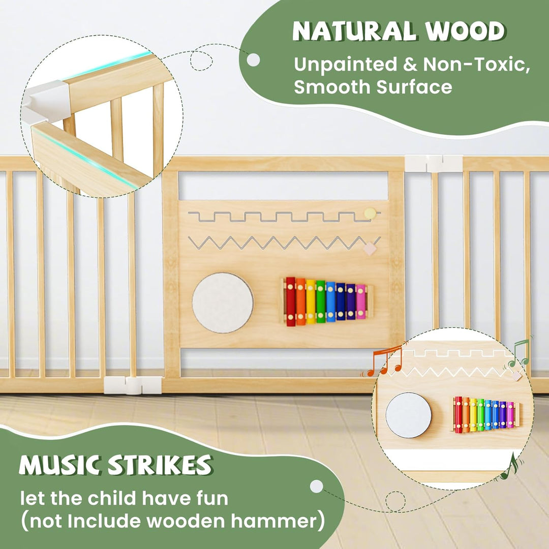 160x160x61cm Baby Laufgitter klappbar Laufstall Holz Kinder Activity Center mit Tür, musikalischem S