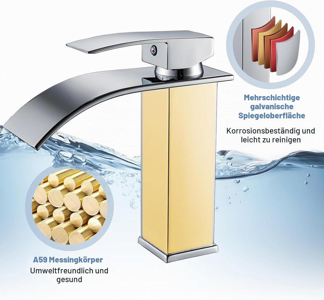 Coleniny Wasserhahn Bad Wasserfall Waschtischarmatur für Badezimmer | Modern Badarmatur Einhand Wasc