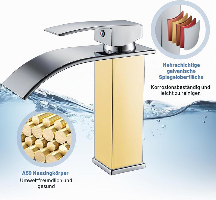 Coleniny Wasserhahn Bad Wasserfall Waschtischarmatur für Badezimmer | Modern Badarmatur Einhand Wasc