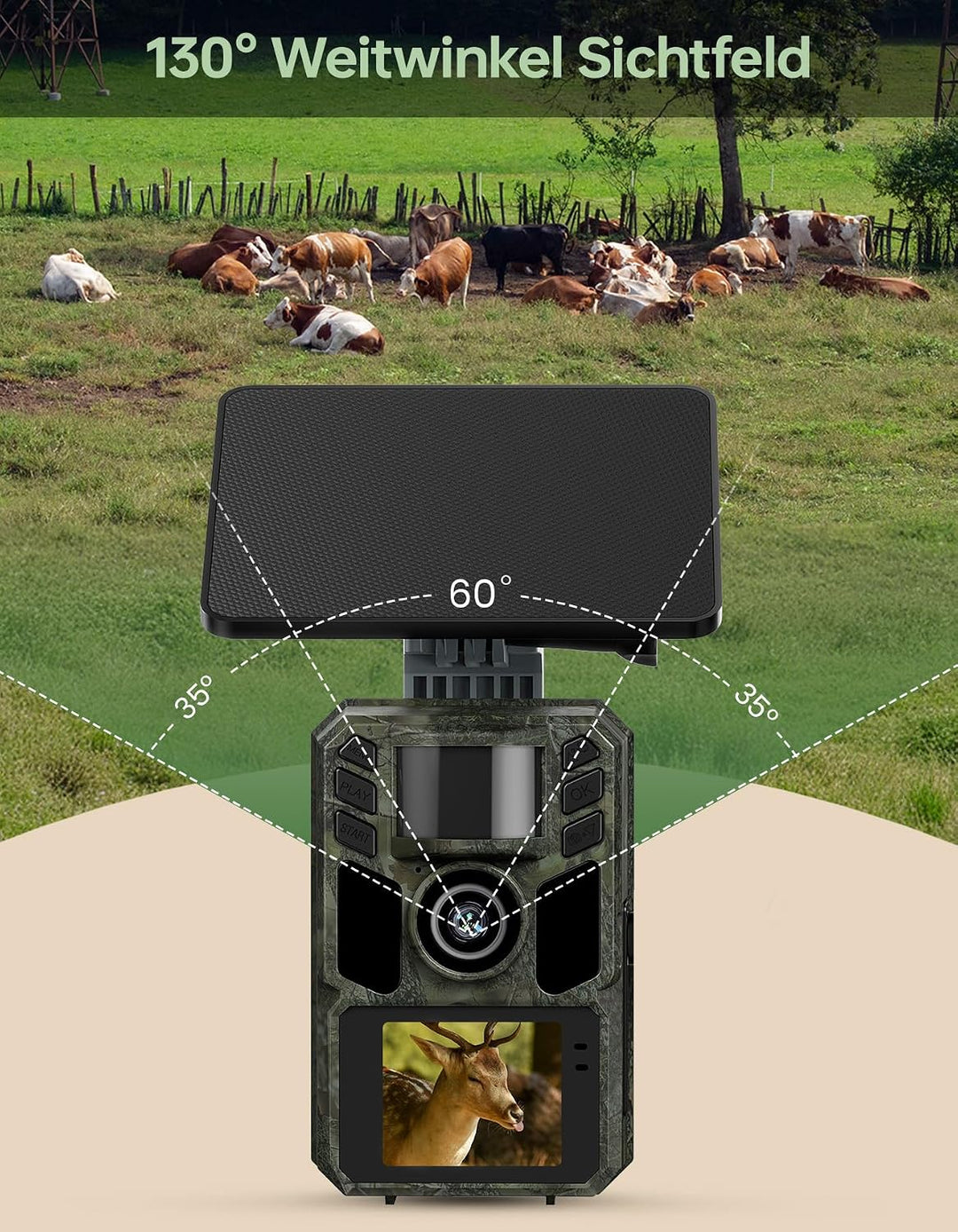 Wildkamera mit Handyübertragung App,Wildtierkamera 4K 64MP WLAN Solar mit Lithium-Batterie, Bewegung
