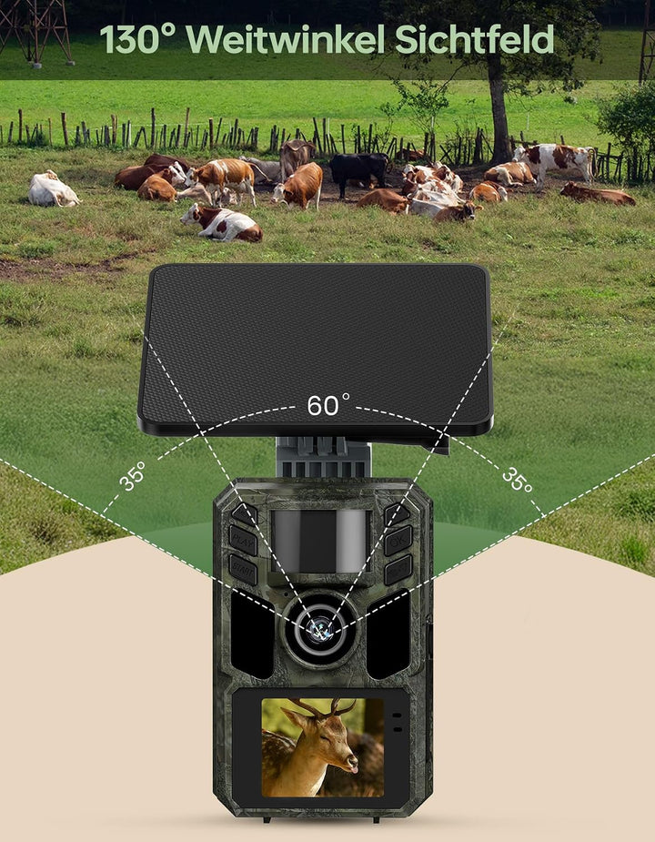 Wildkamera mit Handyübertragung App,Wildtierkamera 4K 64MP WLAN Solar mit Lithium-Batterie, Bewegung