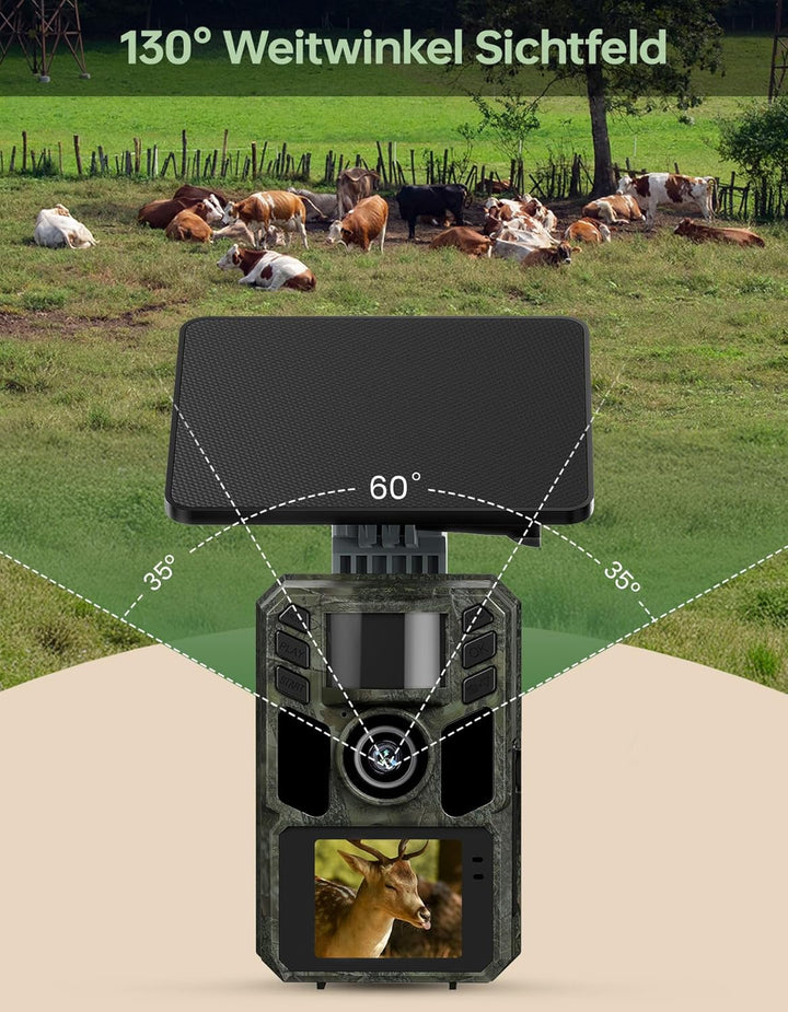 Wildkamera mit Handyübertragung App,Wildtierkamera 4K 64MP WLAN Solar mit Lithium-Batterie, Bewegung