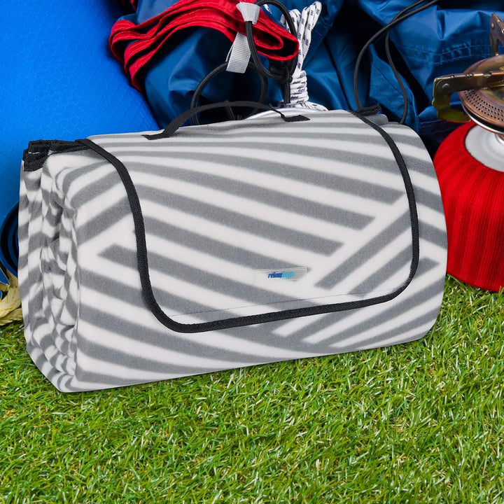 Relaxdays XXL Picknickdecke, 200x300 cm, Fleece Stranddecke weich, wärmeisoliert, wasserdicht, mit T