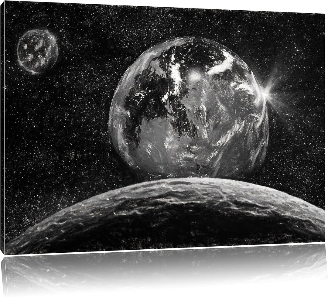 Pixxprint Rote Planeten in der Galaxie Kunst als Leinwandbild/Grösse: 100x70 cm/Wandbild/Kunstdruck/