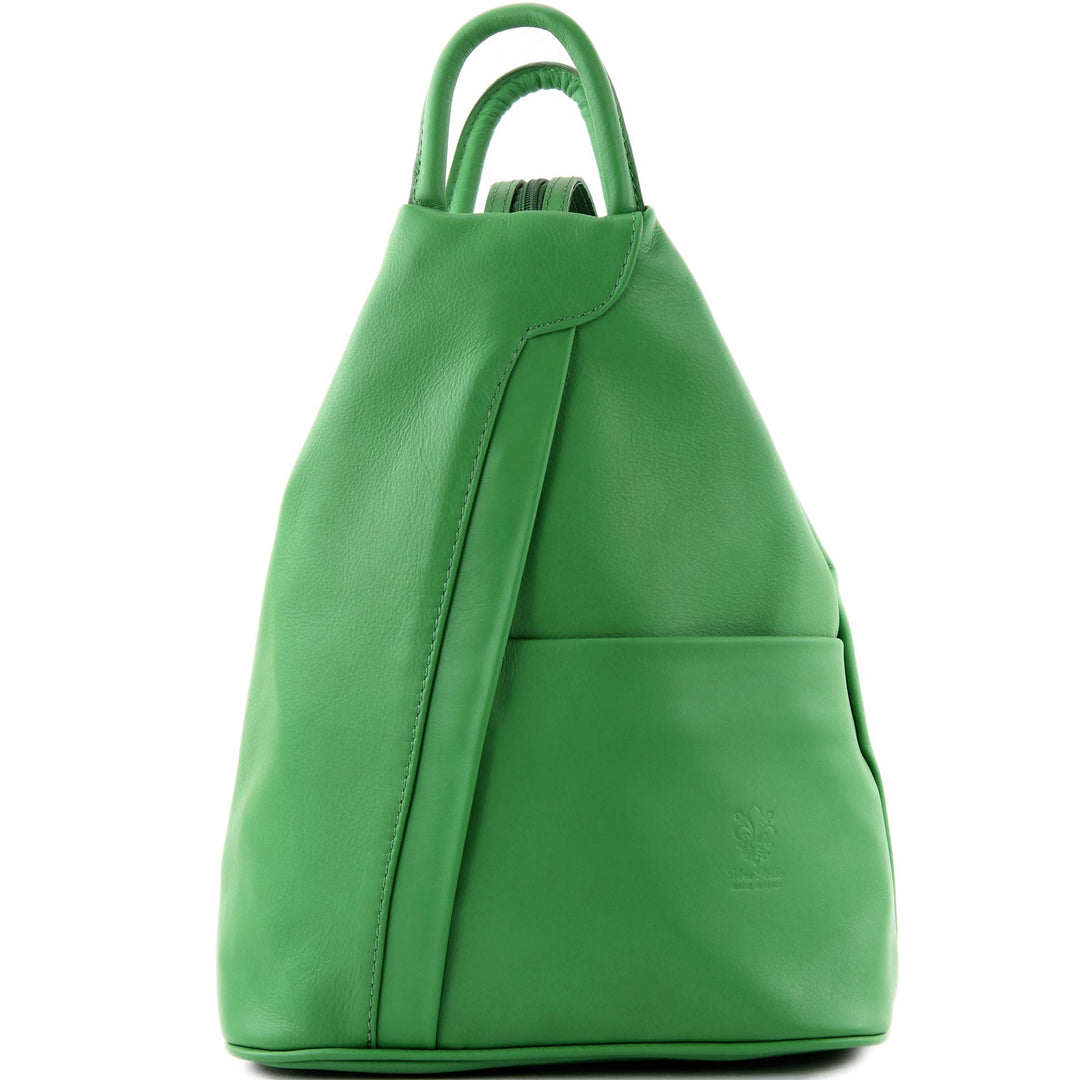 modamoda de T180 Damen Leder Rucksack Handtasche 2-in-1, handmade in Italy Blattgrün Nappaleder, Bla