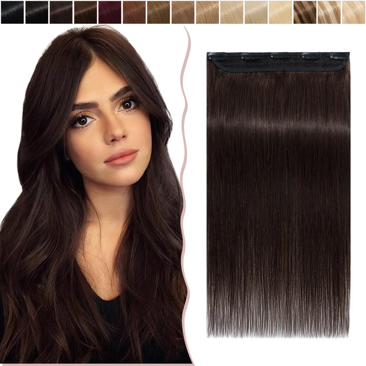 SEGO Extensions Echthaar Clip 1 Tresse Haarverlängerungen Remy 7A ein Teilig Set 5 Klips Haarteil 10