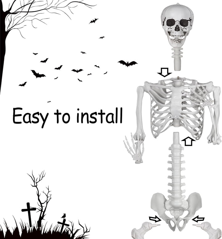 Halloween Plastikskelett, 240cm Ganzkörper Skelett mit beweglichen Gelenken für Halloween Innen Gart