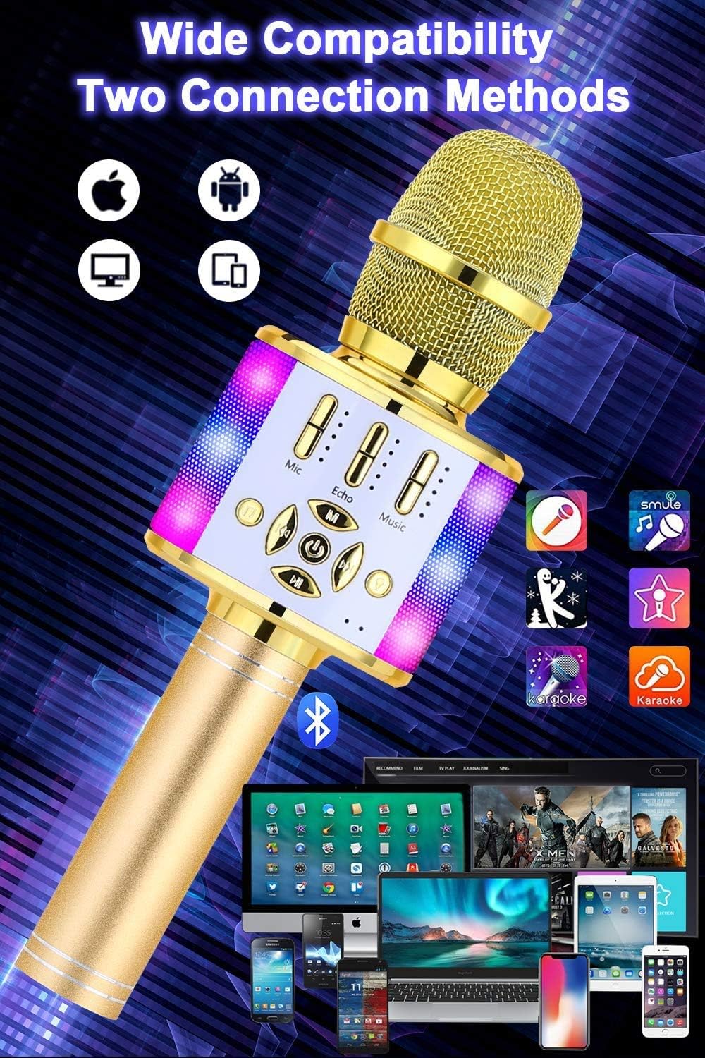 BONAOK Magic Sing Karaoke Mikrofon, Bluetooth Mikrofon Karaoke Kinder, 4 in 1 Sing Microphone, Draht