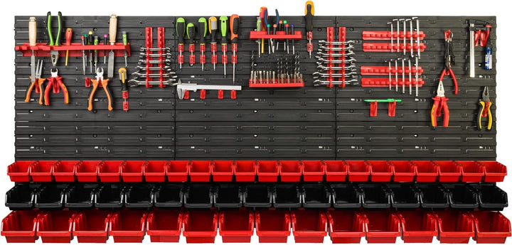 Lagersystem Werkstattregal | 172 x 78 cm | 53 stck. Box | Wandregal mit Werkzeughalterungen und Stap