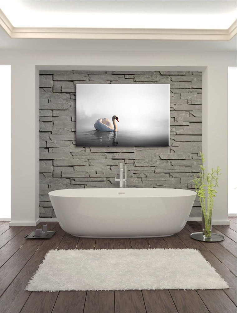 einsamer Schwan auf See schwarz/weiss Format: 100x70 auf Leinwand, XXL riesige Bilder fertig gerahmt
