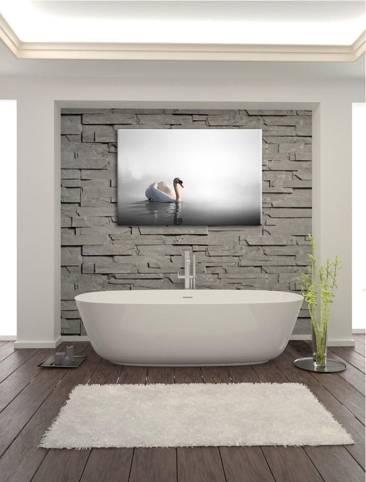 einsamer Schwan auf See schwarz/weiss Format: 100x70 auf Leinwand, XXL riesige Bilder fertig gerahmt