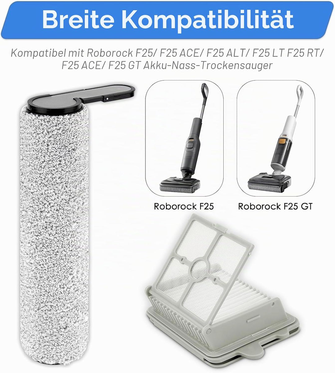 (3 Stück) F25 Ersatz-Bürstenwalzen und HEPA-Filter für Roborock F25/ LT/RT/ACE/ALT/ACE Combo/Combo/
