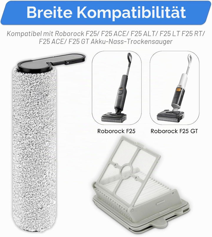 (3 Stück) F25 Ersatz-Bürstenwalzen und HEPA-Filter für Roborock F25/ LT/RT/ACE/ALT/ACE Combo/Combo/