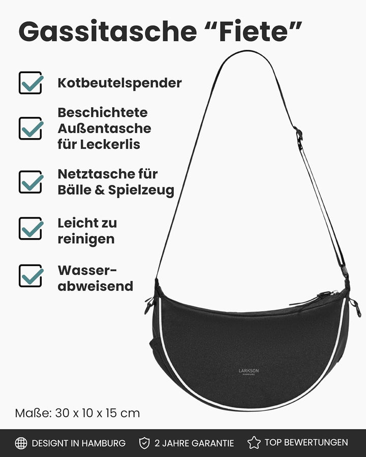 LARKSON Half Moon Bag Hundetasche Schwarz - Fiete - Umhängetasche für Gassi Gehen - Leckerlitasche m