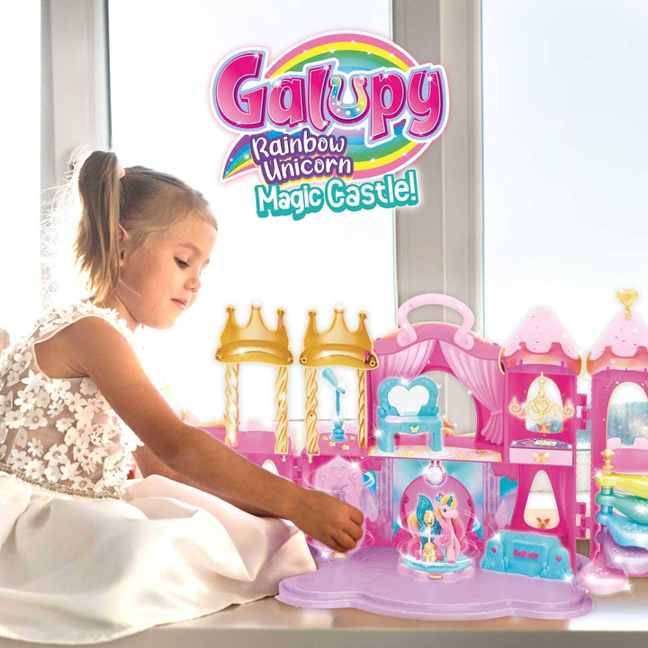Galupy Rainbow Unicorn Magic Castle - Spielset mit verschliessbarem Schloss, 1 Exklusive Einhorn Fig