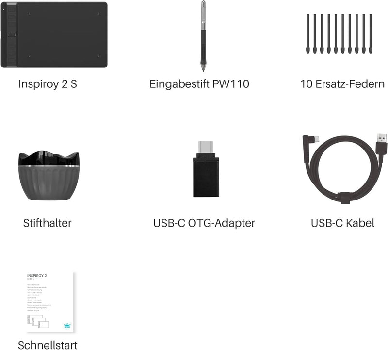 HUION Inspiroy 2 S Grafiktabletts, 6,3 x 3,9 Zoll Tragbares Zeichentablett mit 8192 Stufen batteriel