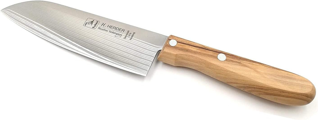 Solingen Santoku Kochmesser H. Herder 29cm Olive extra scharfer Solinger Handabzug rostfrei Santokum