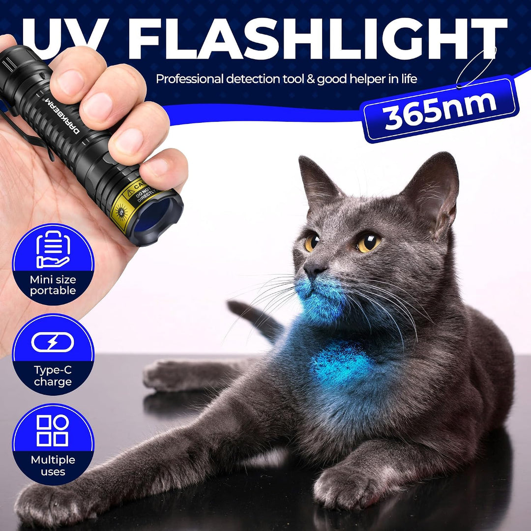 DARKBEAM UV Taschenlampe Schwarzlicht 365nm, LED Taschenlampen Ultraviolett Wiederaufladbar USB Wood