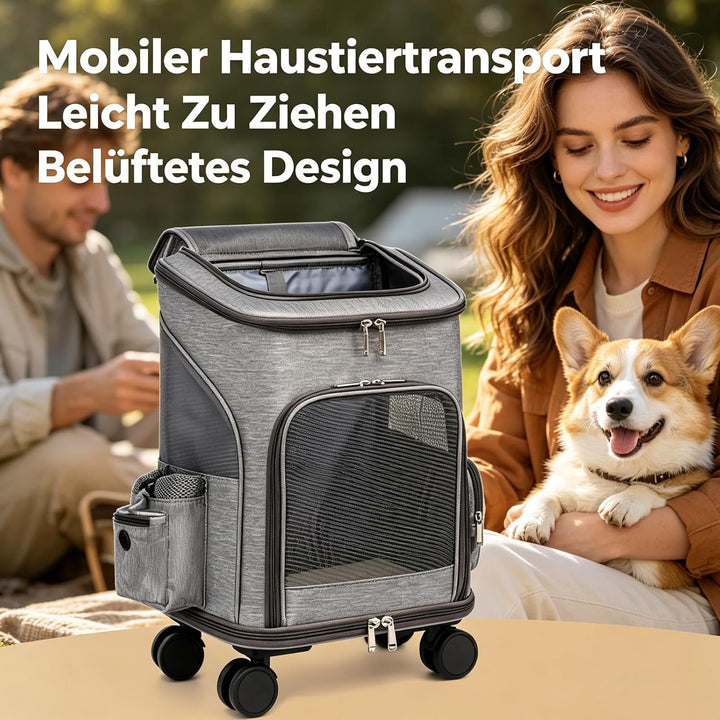 KatzenRucksack Grosse Katzen, Katzen Transport Tasche mit Rollen und Taschen, für Katzen und Hunde,