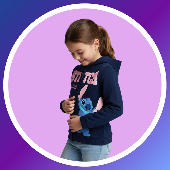 Disney Stitch Mädchen Kapuzenpullover, Pullover mit Reissverschluss, Geschenk für Mädchen, Grössen 3