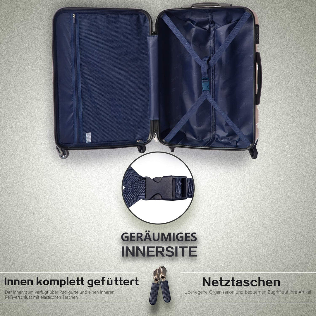 COOLIFE Hartschalen-Koffer Trolley Rollkoffer Reisekoffer mit TSA-Schloss und 4 Rollen (Blau/Braun,