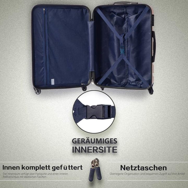COOLIFE Hartschalen-Koffer Trolley Rollkoffer Reisekoffer mit TSA-Schloss und 4 Rollen (Blau/Braun,