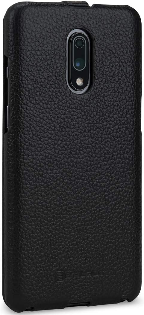 STILGUT Hülle geeignet für OnePlus 7 Lederhülle vertikales Flip-Case, schwarz, schwarz