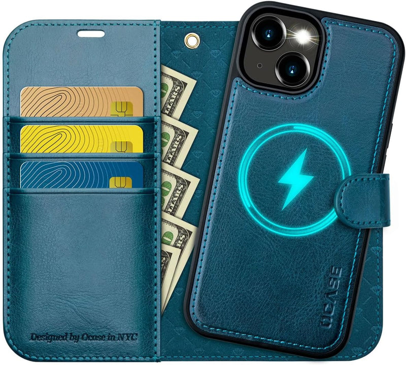 OCASE iPhone 15 Hülle(2in1) Leder Stossfestes Case [Abnehmbare magnetische Hülle] [Kabelloses Laden]