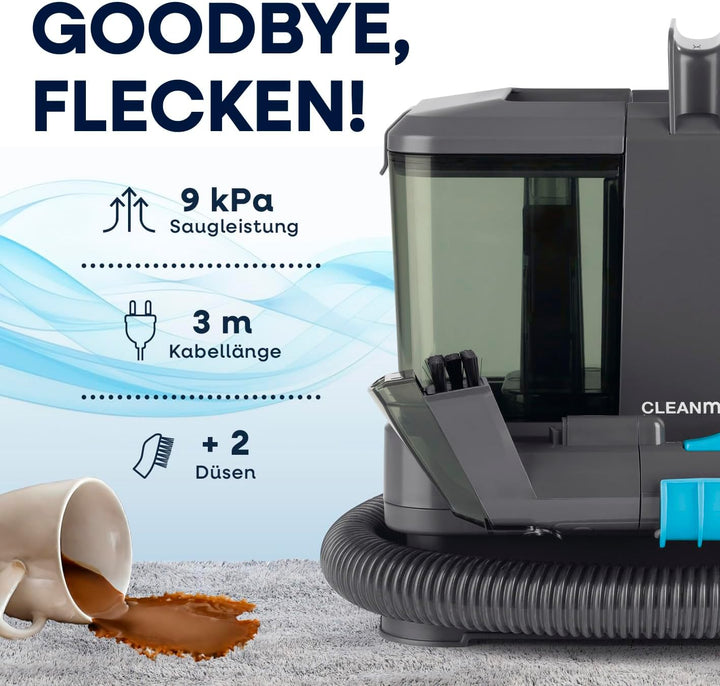 CLEANmaxx Kompakt Polsterreiniger Gerät 330W | kompakter Waschsauger mit 2 Düsen | für Sofa Auto Tep