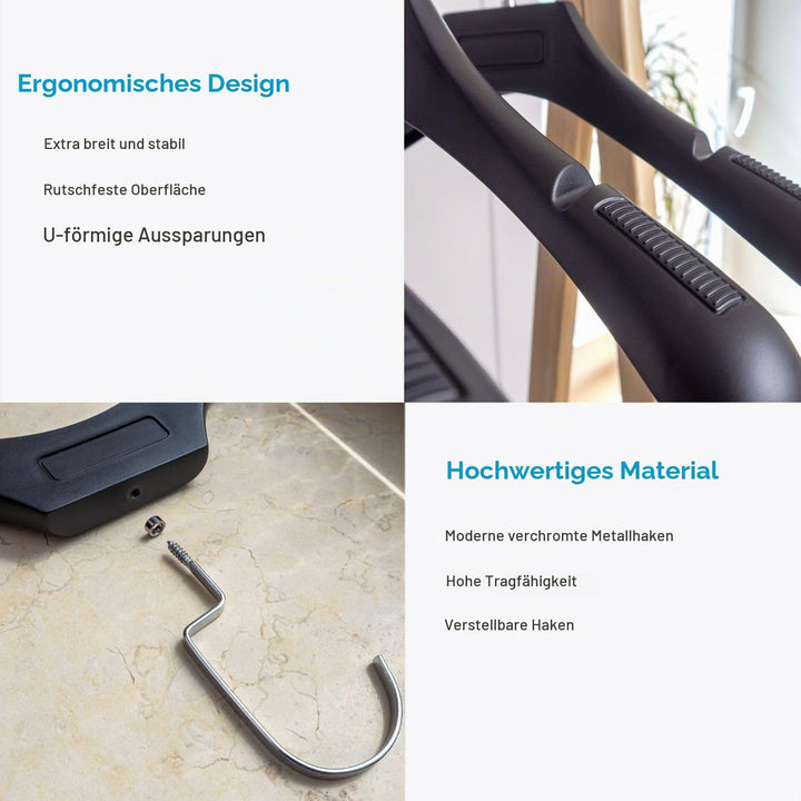Kleiderbügel in UNIVERSAL SCHWARZ - 40 Stück breite Kleiderbügel aus Kunststoff mit Anti-Rutsch Ober